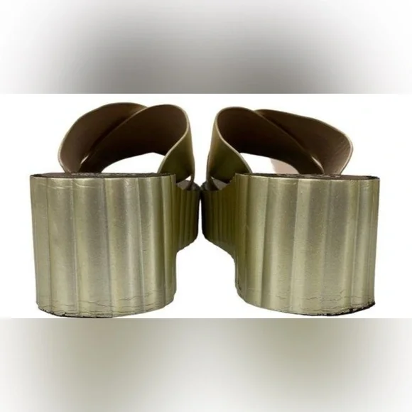 Tory Burch Gold Leather Slide On Cross Strap Summer Platform Sandals Size 11 - Picture 2 of 5